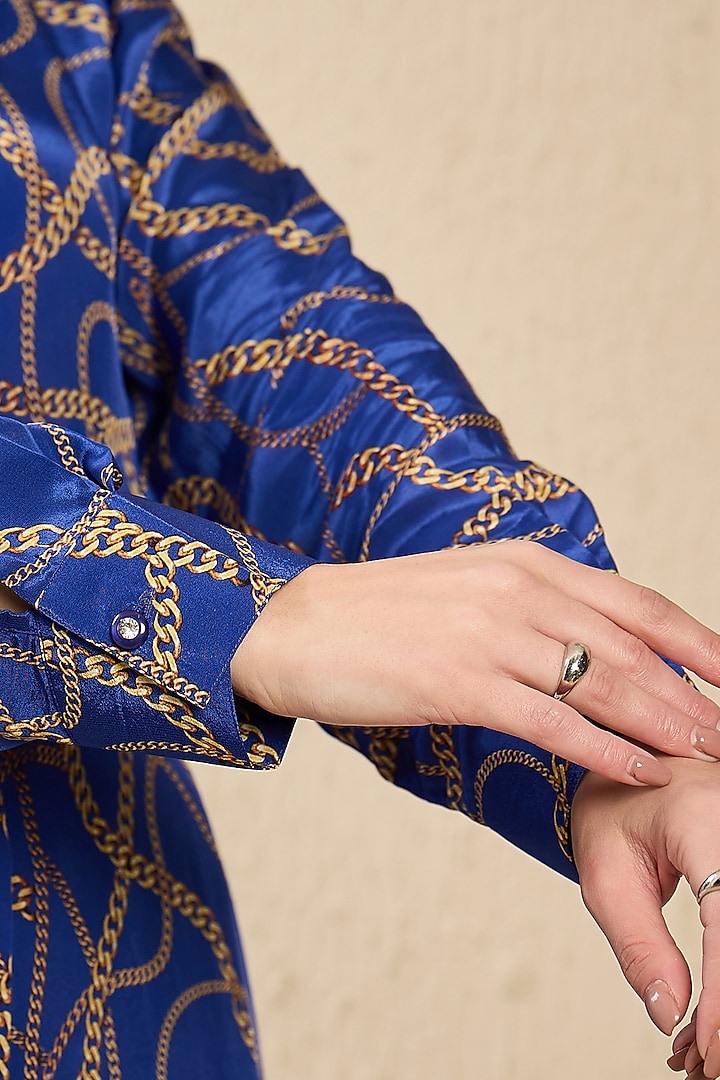 Cobalt Blue Viscose Crepe Printed Co-Ord Set by First Resort by Ramola Bachchan at Pernia's Pop Up Shop
