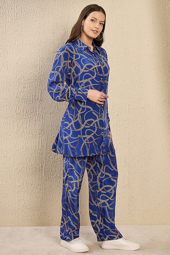 Cobalt Blue Viscose Crepe Printed Co-Ord Set by First Resort by Ramola Bachchan at Pernia's Pop Up Shop