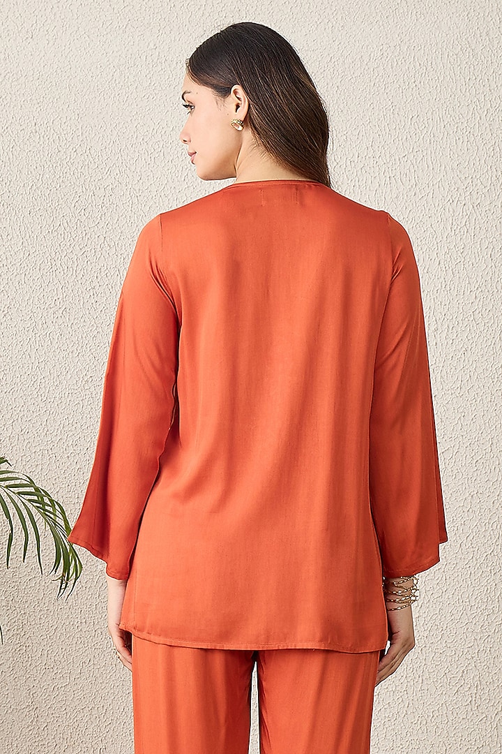Orange Cotton Silk Embellished Top by First Resort by Ramola Bachchan at Pernia's Pop Up Shop