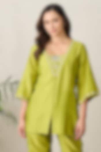 Lime Chanderi Mirror Embroidered Top by First Resort by Ramola Bachchan at Pernia's Pop Up Shop