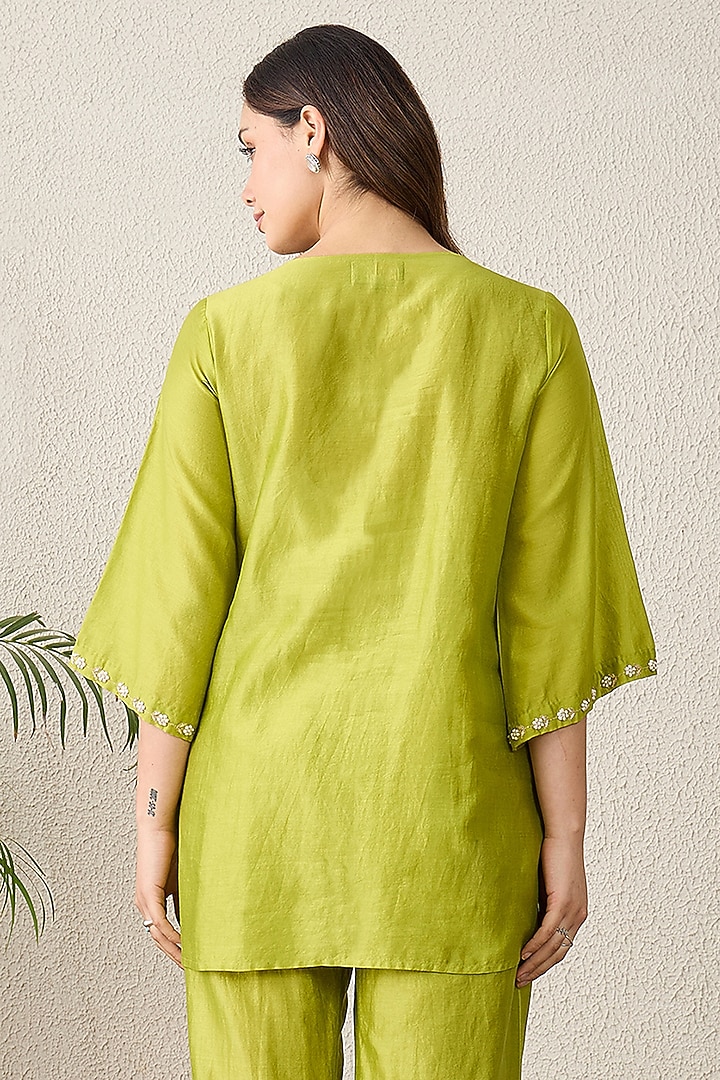 Lime Chanderi Mirror Embroidered Top by First Resort by Ramola Bachchan at Pernia's Pop Up Shop