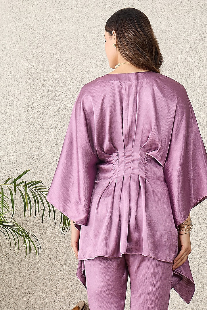 Purple Crinkled Satin Floral Embroidered Kaftan-Style Top by First Resort by Ramola Bachchan at Pernia's Pop Up Shop