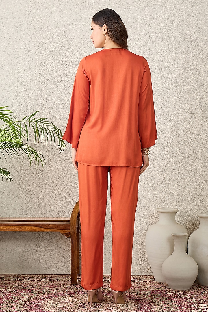 Orange Cotton Silk Floral Embroidered Tunic Set by First Resort by Ramola Bachchan at Pernia's Pop Up Shop