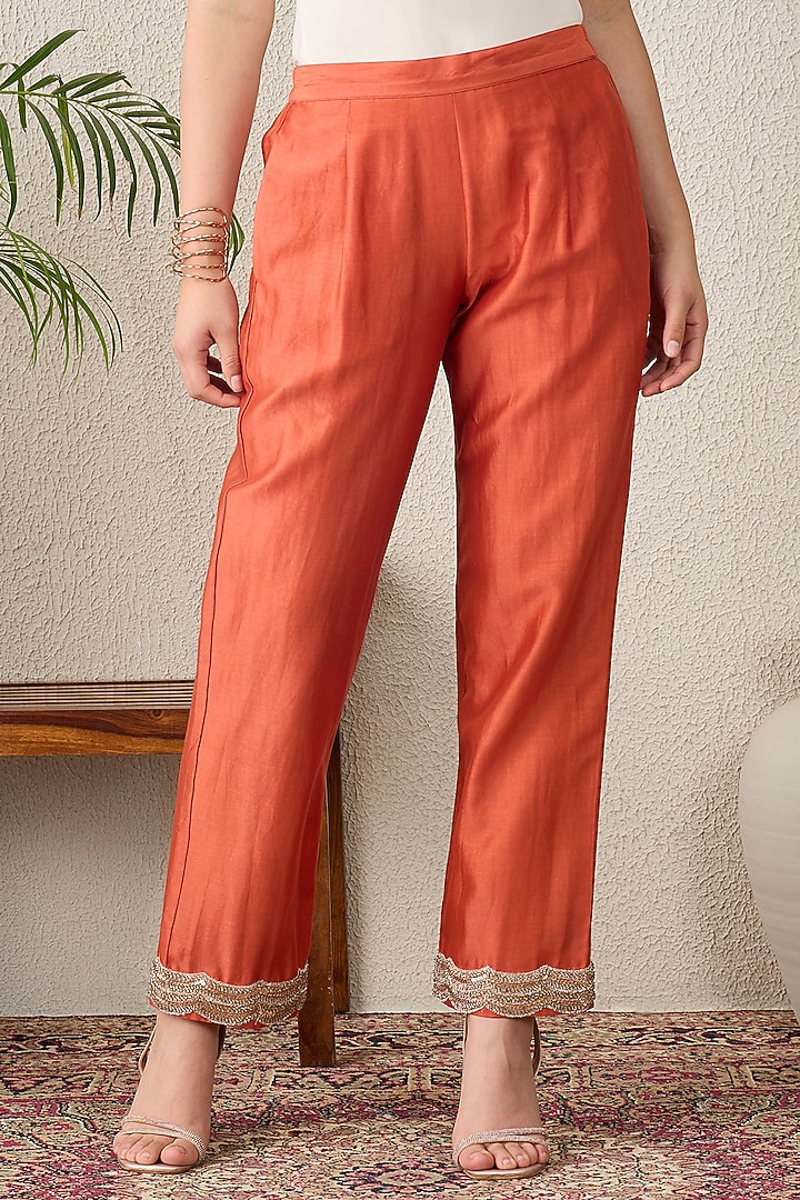 Orange Chanderi Mirror Embroidered Kurta Set by First Resort by Ramola Bachchan at Pernia's Pop Up Shop