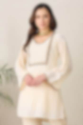 Nude Polyester Georgette Bead Embroidered Kurta by First Resort by Ramola Bachchan at Pernia's Pop Up Shop