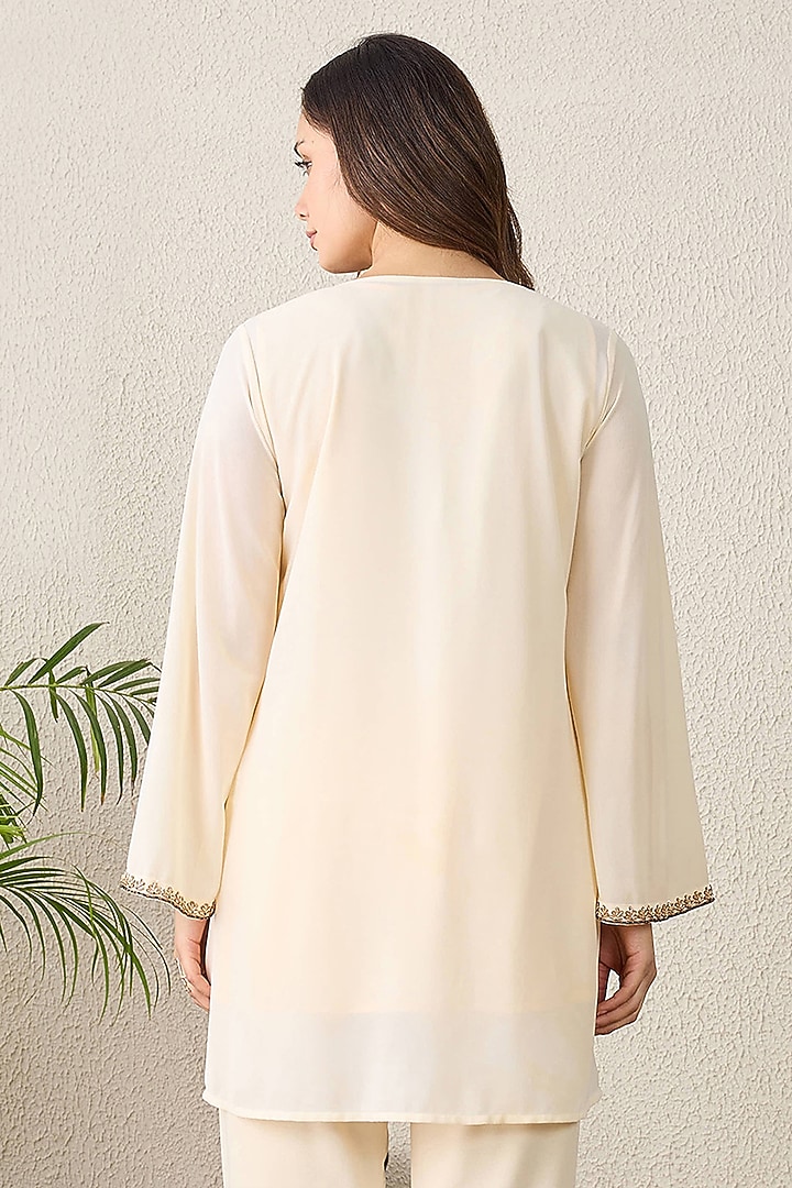 Nude Polyester Georgette Bead Embroidered Kurta by First Resort by Ramola Bachchan at Pernia's Pop Up Shop