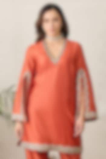 Orange Chanderi Gold Embroidered Kurta by First Resort by Ramola Bachchan at Pernia's Pop Up Shop