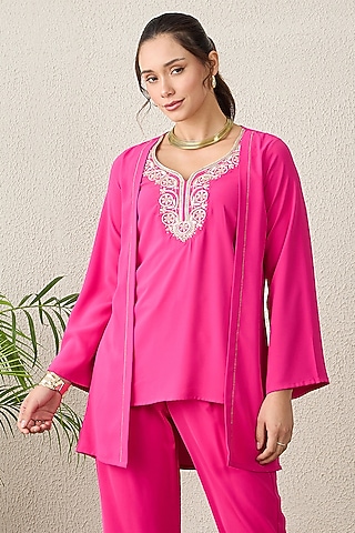 Pink Polyester Crepe Hand Embroidered Top by First Resort by Ramola Bachchan