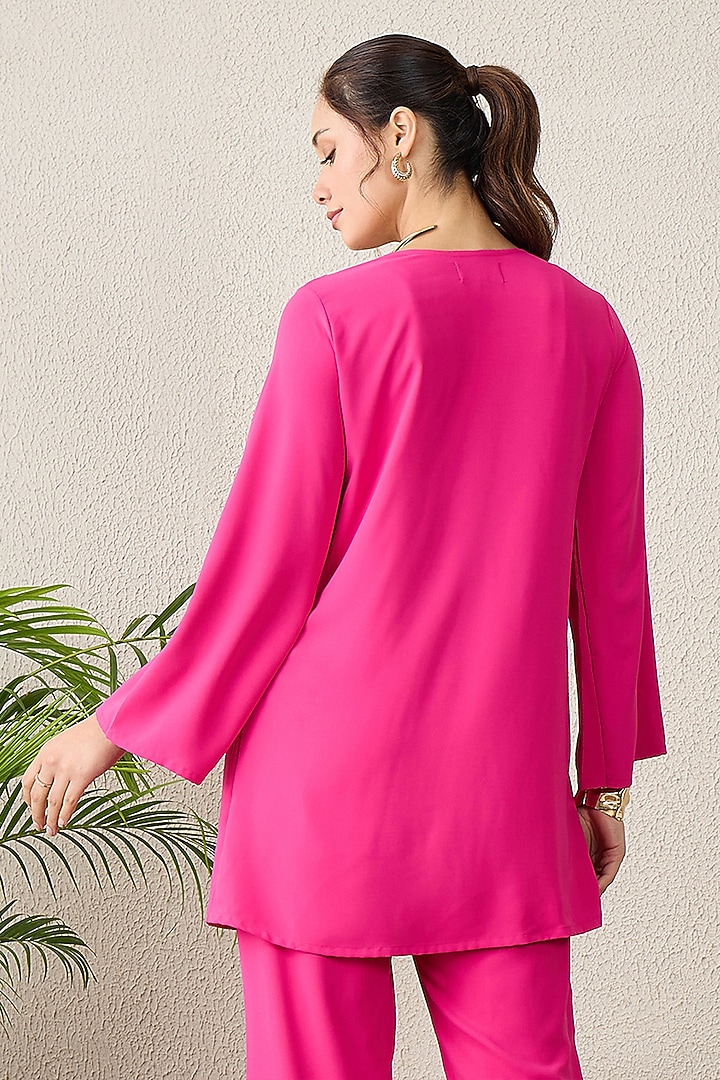 Pink Polyester Crepe Hand Embroidered Top by First Resort by Ramola Bachchan at Pernia's Pop Up Shop