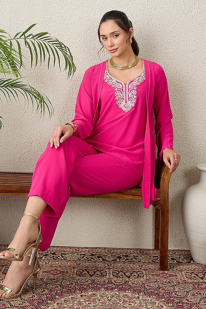 Pink Polyester Crepe Hand Embroidered Top by First Resort by Ramola Bachchan at Pernia's Pop Up Shop