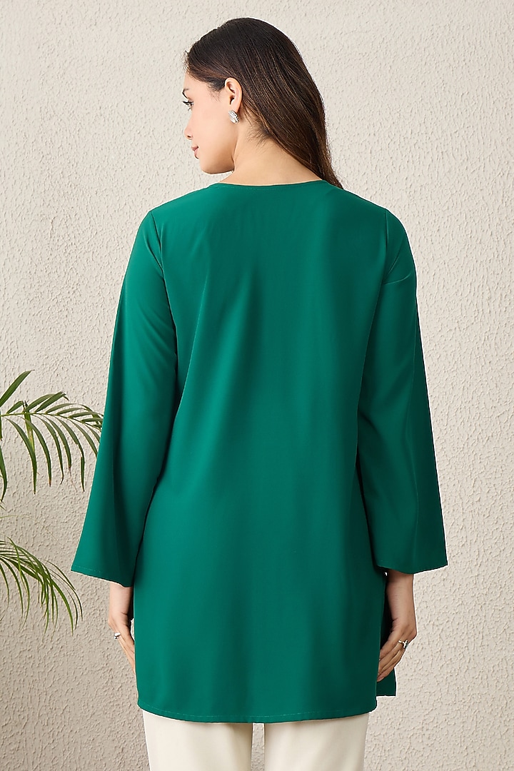 Emerald Green Polyester Crepe Hand Embroidered Top by First Resort by Ramola Bachchan at Pernia's Pop Up Shop