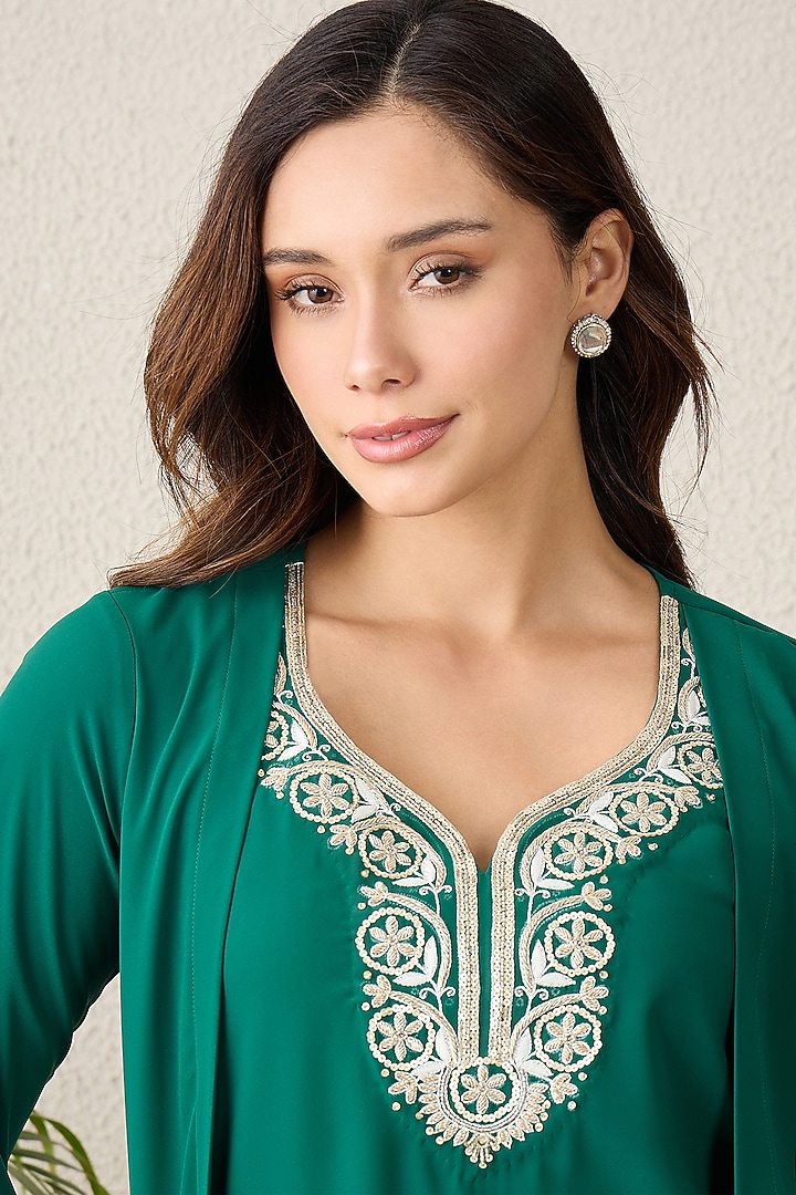 Emerald Green Polyester Crepe Hand Embroidered Top by First Resort by Ramola Bachchan at Pernia's Pop Up Shop