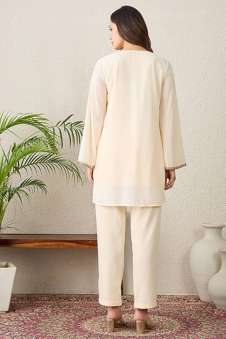 Nude Polyester Georgette Hand Embroidered Kurta Set by First Resort by Ramola Bachchan at Pernia's Pop Up Shop
