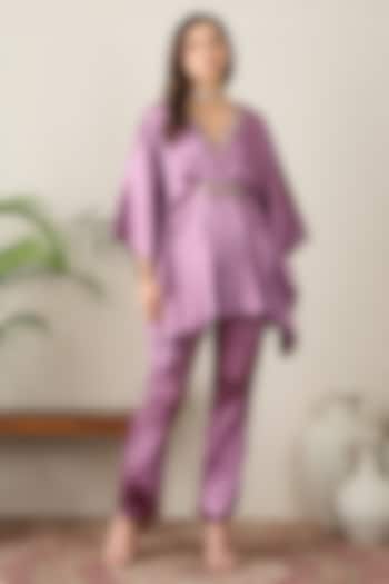 Purple Crinkled Satin Hand Embroidered Co-Ord Set by First Resort by Ramola Bachchan at Pernia's Pop Up Shop
