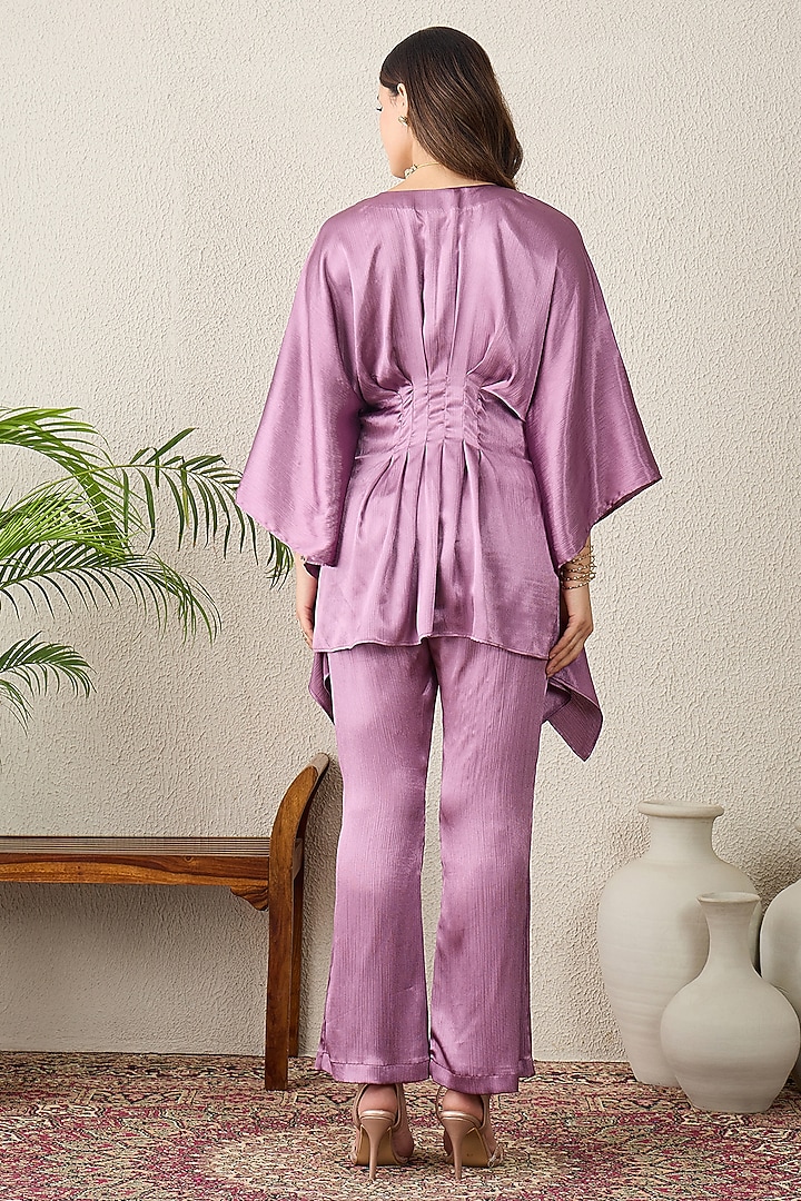 Purple Crinkled Satin Hand Embroidered Co-Ord Set by First Resort by Ramola Bachchan at Pernia's Pop Up Shop