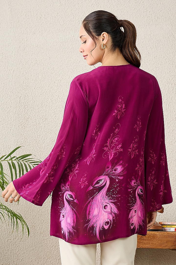 Magenta Pink Viscose Crepe Motif Printed Top by First Resort by Ramola Bachchan at Pernia's Pop Up Shop