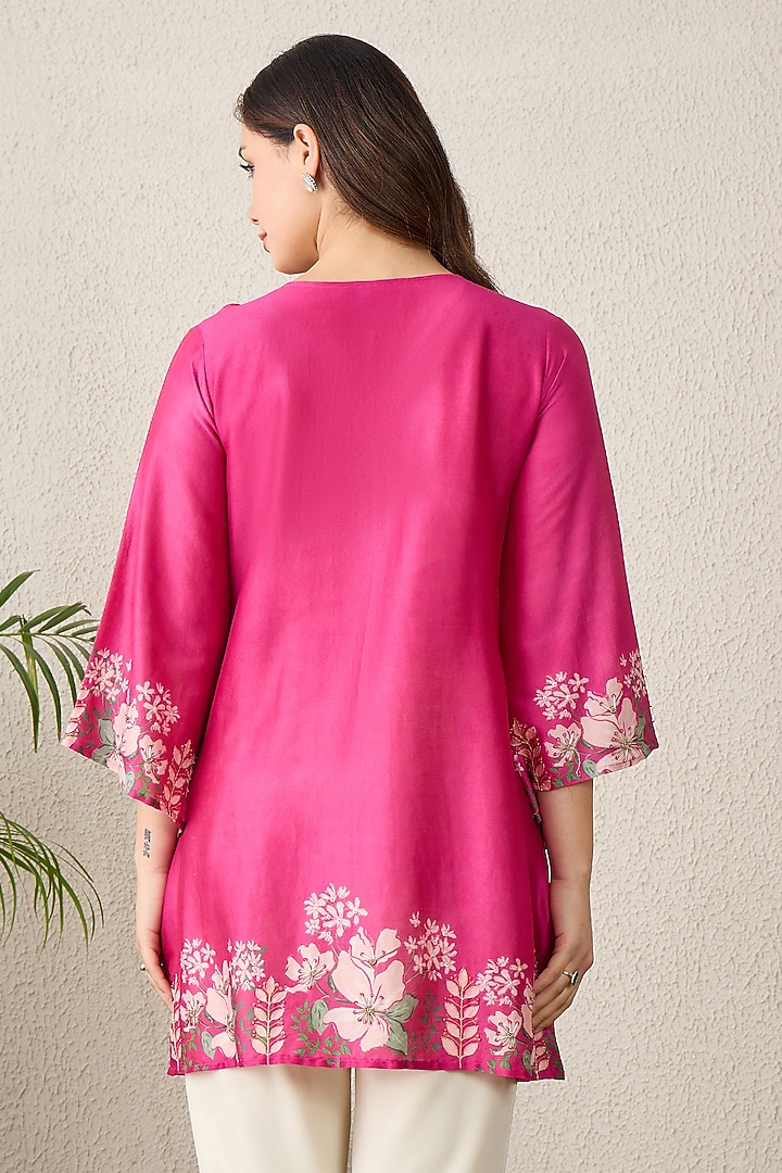 Blush Pink Chanderi Floral Printed Top by First Resort by Ramola Bachchan at Pernia's Pop Up Shop