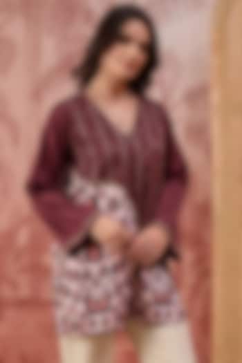 Maroon Cotton Satin Printed Tunic by First Resort by Ramola Bachchan at Pernia's Pop Up Shop