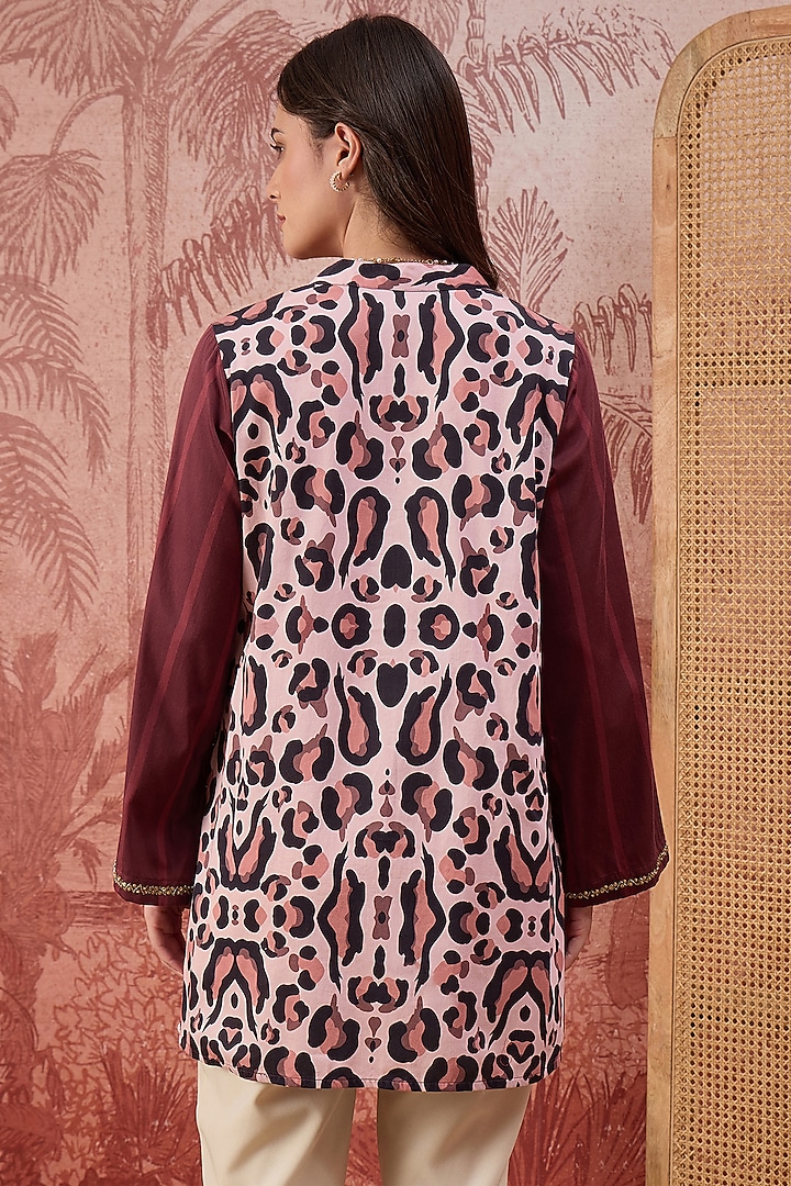 Maroon Cotton Satin Printed Tunic by First Resort by Ramola Bachchan at Pernia's Pop Up Shop