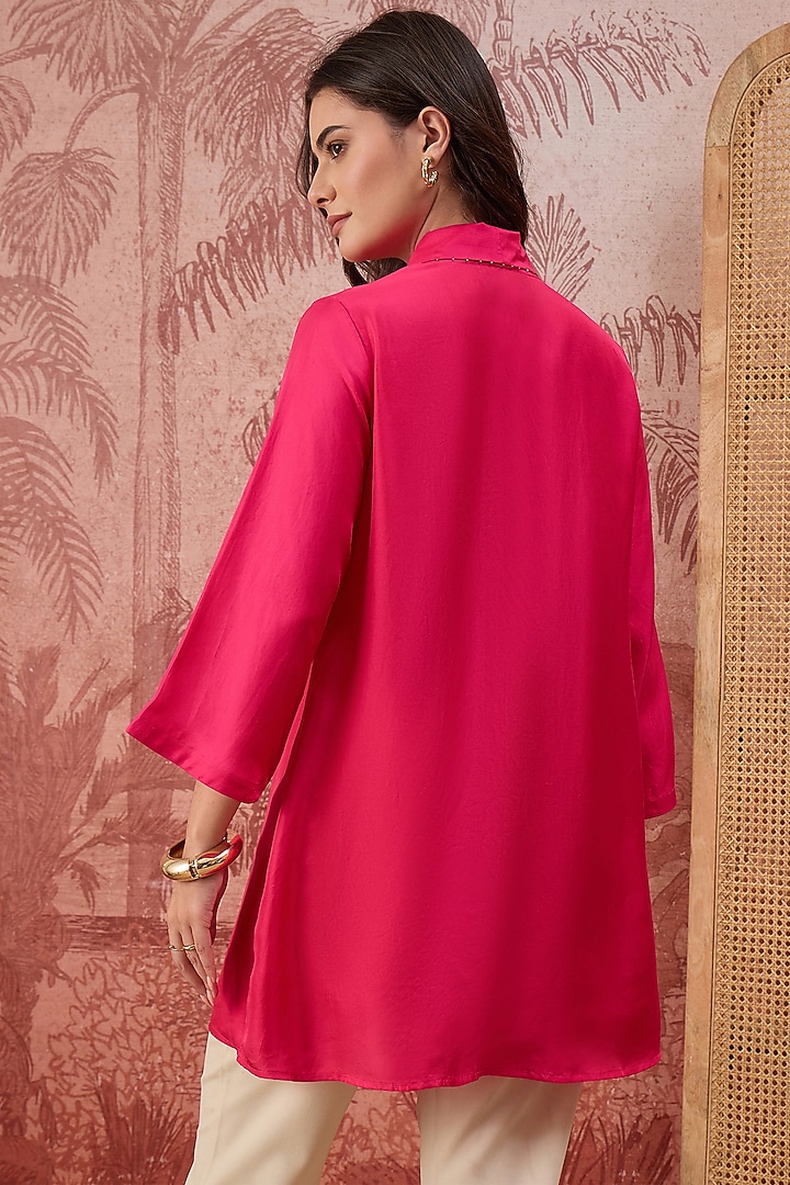 Hot Pink Silk Twill Hand Embroidered Top by First Resort by Ramola Bachchan at Pernia's Pop Up Shop
