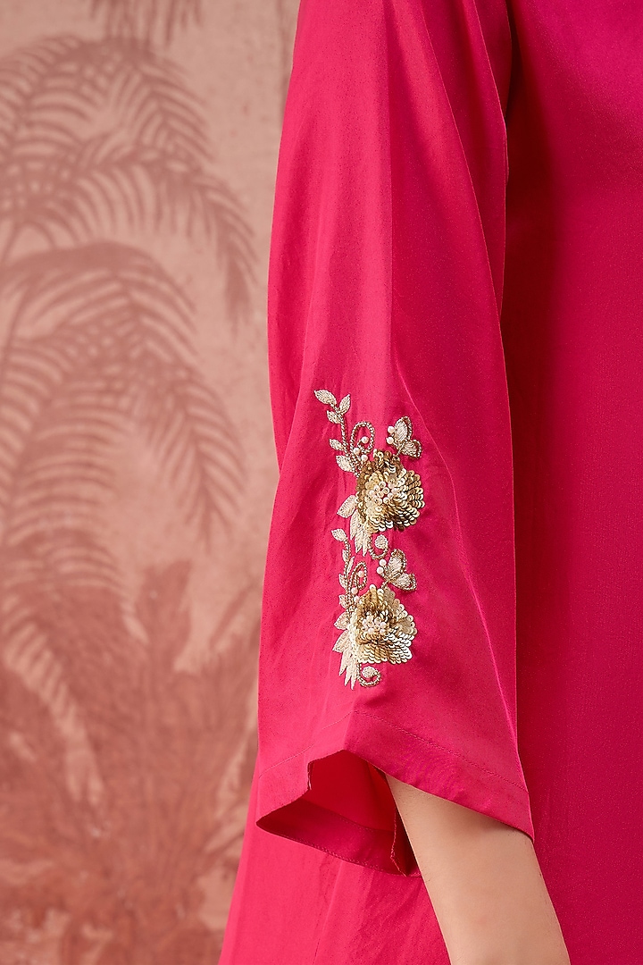 Hot Pink Silk Twill Hand Embroidered Top by First Resort by Ramola Bachchan at Pernia's Pop Up Shop