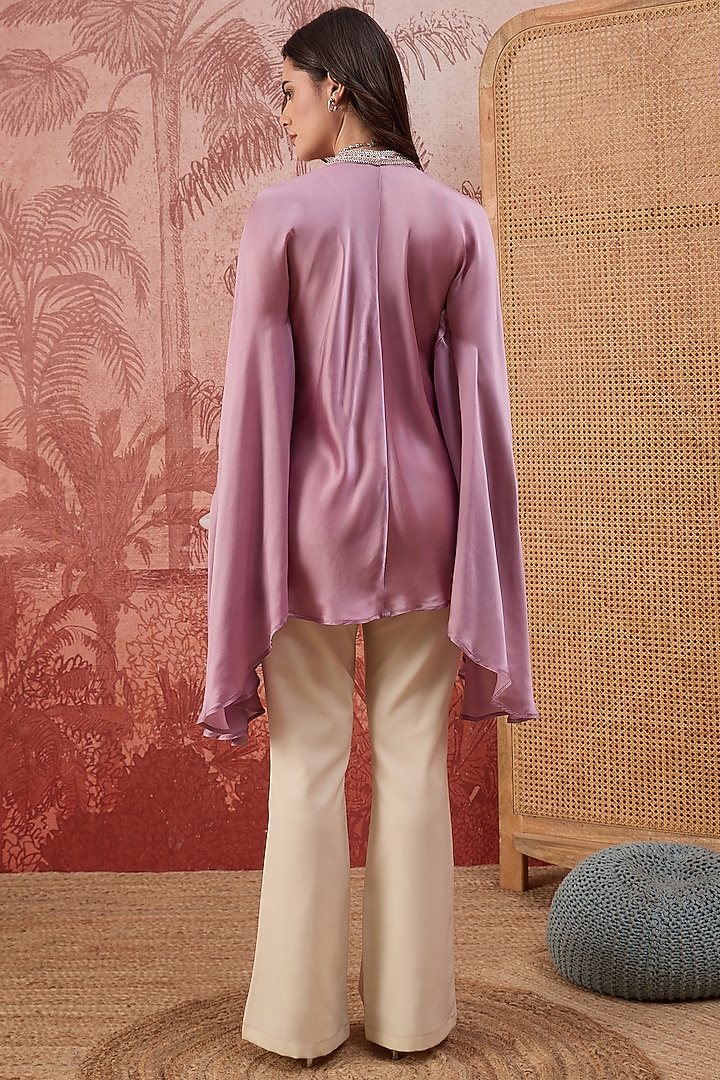 Purple Bamberg Modal Satin Bead Embroidered Tunic by First Resort by Ramola Bachchan at Pernia's Pop Up Shop