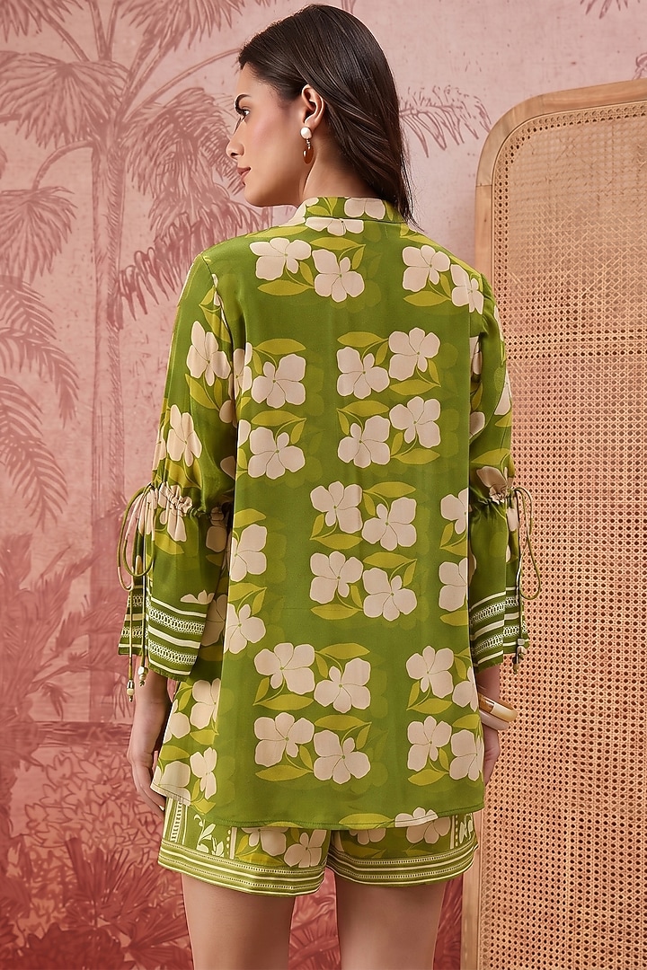 Olive Green Viscose Crepe Printed Co-Ord Set by First Resort by Ramola Bachchan at Pernia's Pop Up Shop