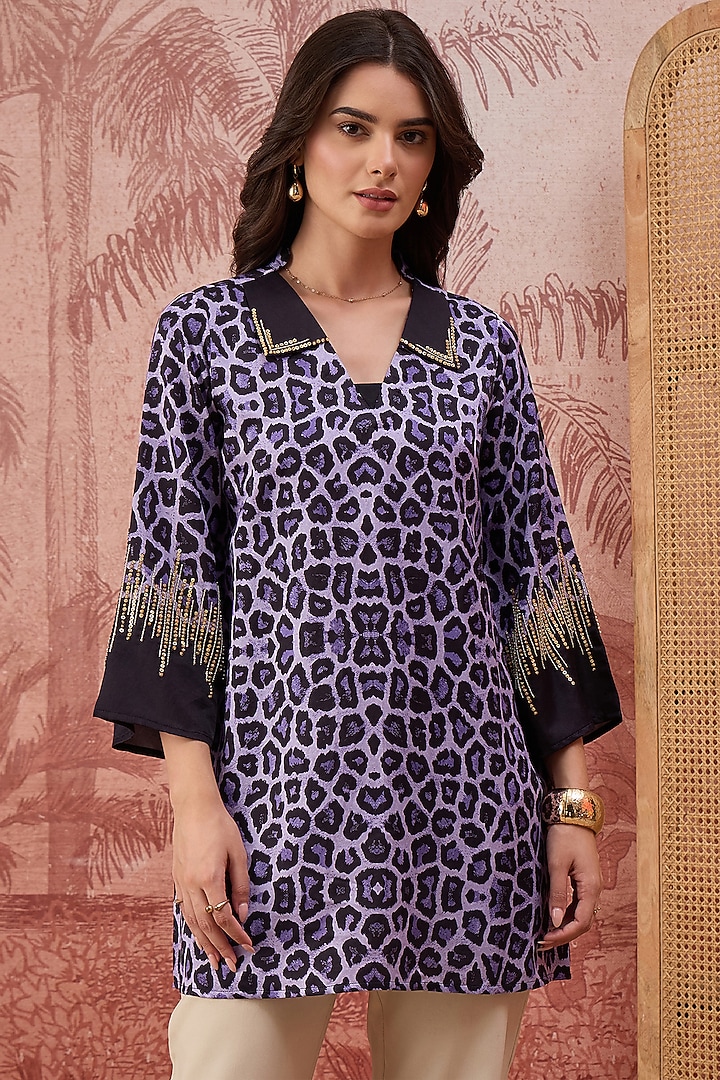 Purple Cotton Silk Printed Tunic by First Resort by Ramola Bachchan at Pernia's Pop Up Shop