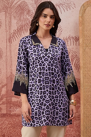 Purple Cotton Silk Printed Tunic by First Resort by Ramola Bachchan