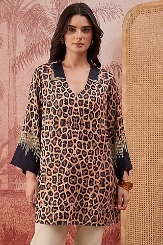Brown Cotton Silk Printed Tunic by First Resort by Ramola Bachchan