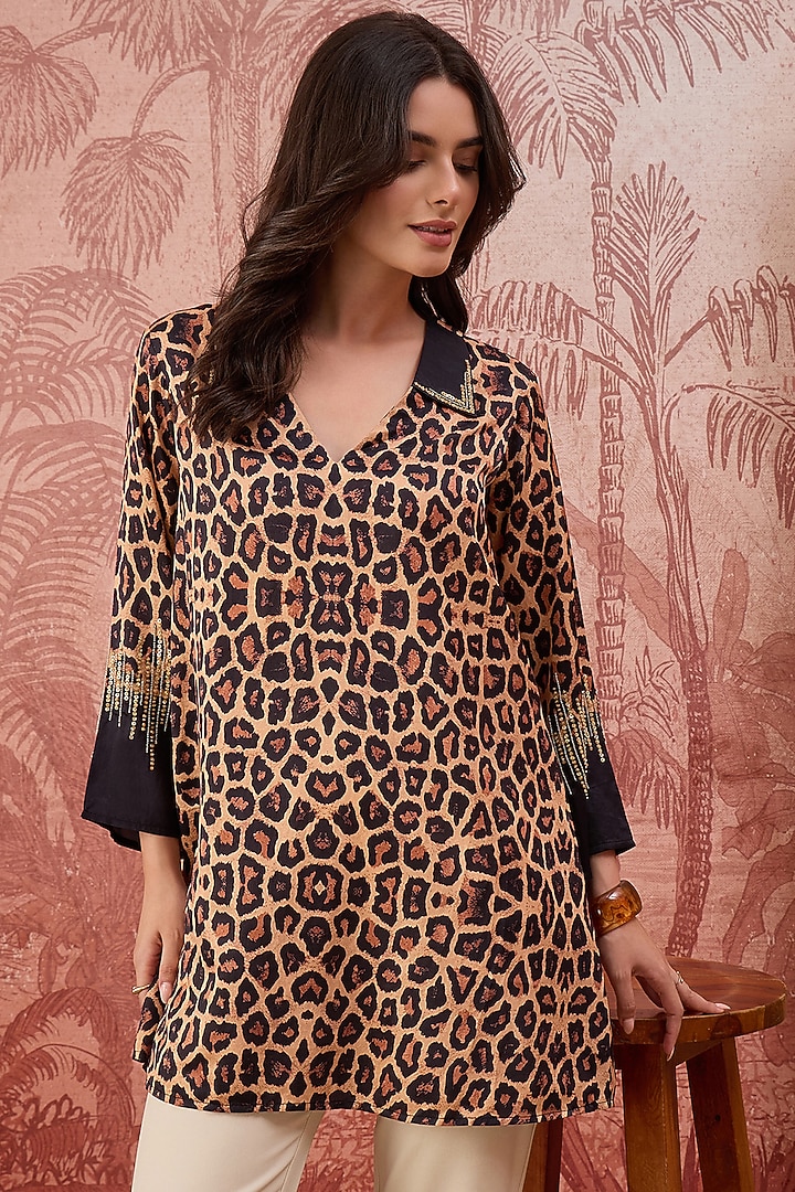 Brown Cotton Silk Printed Tunic by First Resort by Ramola Bachchan at Pernia's Pop Up Shop