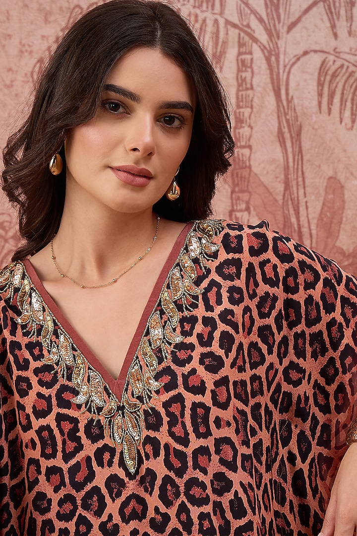 Orange Viscose Crepe Leopard Printed Tunic by First Resort by Ramola Bachchan at Pernia's Pop Up Shop
