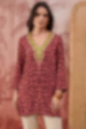 Blush Pink Viscose Crepe Animal Printed Tunic by First Resort by Ramola Bachchan at Pernia's Pop Up Shop