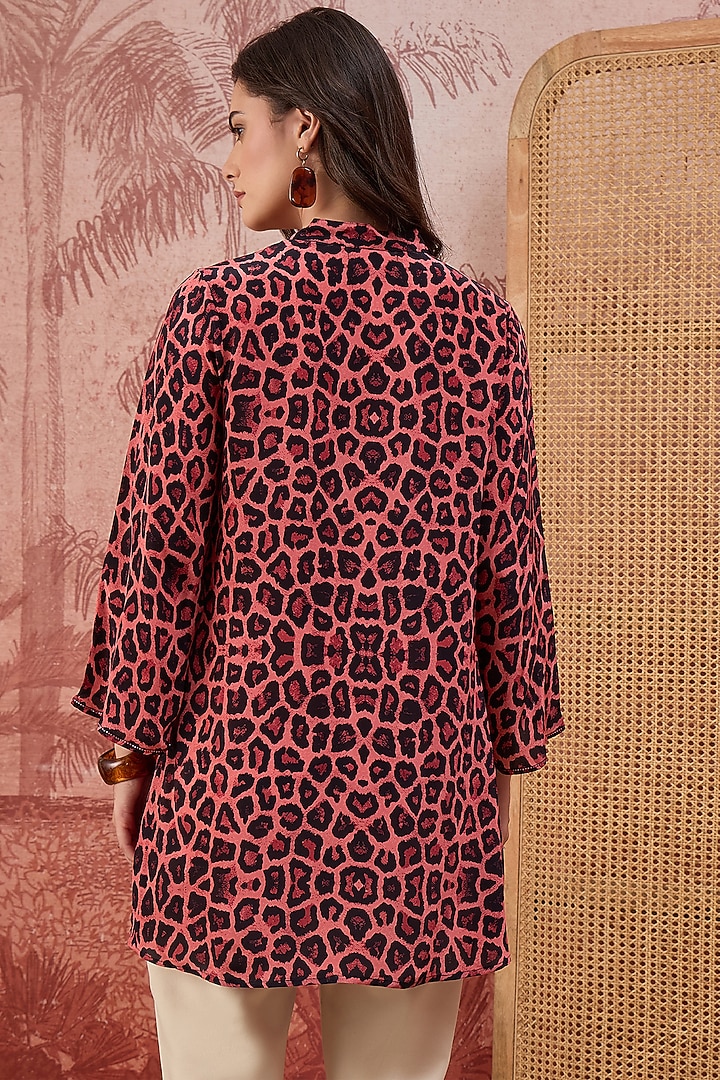 Blush Pink Viscose Crepe Animal Printed Tunic by First Resort by Ramola Bachchan at Pernia's Pop Up Shop