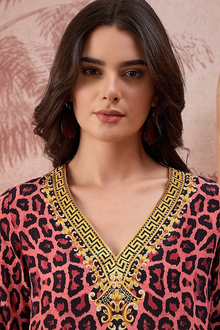 Blush Pink Viscose Crepe Animal Printed Tunic by First Resort by Ramola Bachchan at Pernia's Pop Up Shop