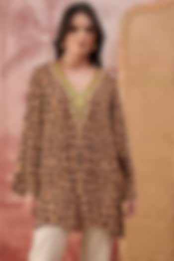 Brown Viscose Crepe Animal Printed Tunic by First Resort by Ramola Bachchan at Pernia's Pop Up Shop