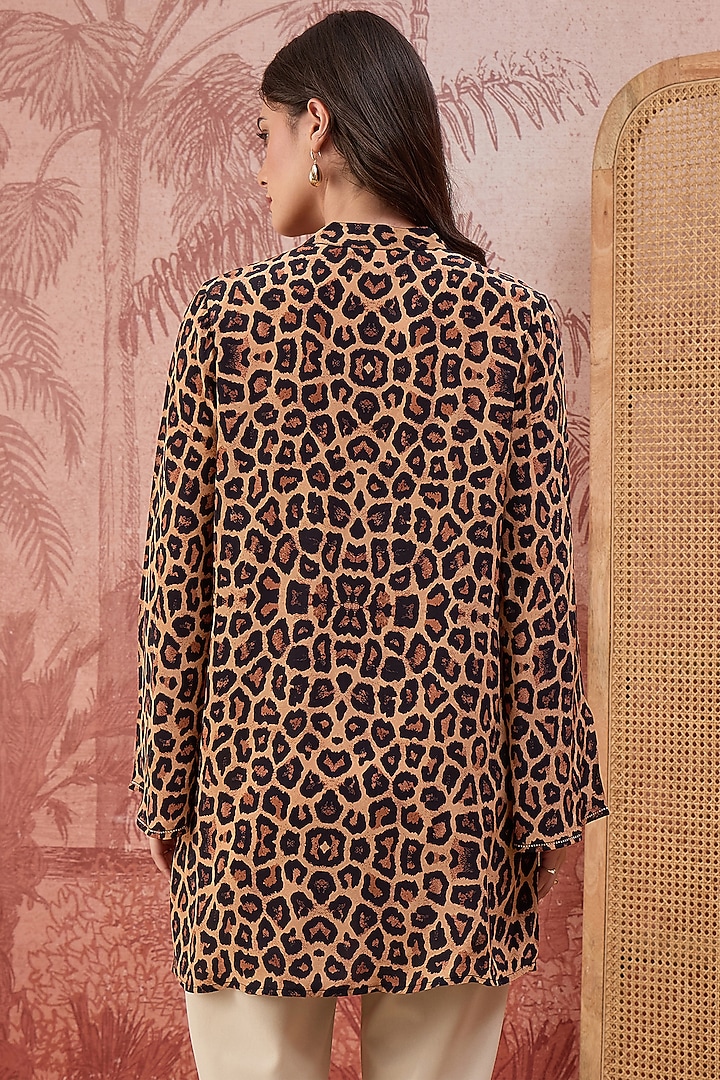 Brown Viscose Crepe Animal Printed Tunic by First Resort by Ramola Bachchan at Pernia's Pop Up Shop