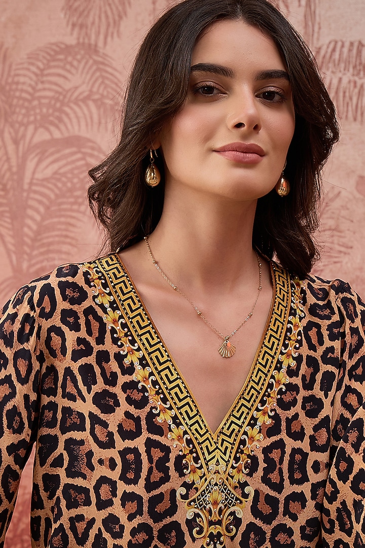 Brown Viscose Crepe Animal Printed Tunic by First Resort by Ramola Bachchan at Pernia's Pop Up Shop