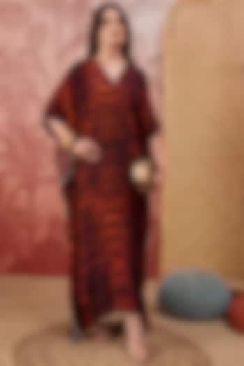 Brown Silk Crepe Printed Kaftan by First Resort by Ramola Bachchan at Pernia's Pop Up Shop