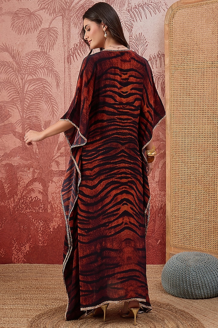 Brown Silk Crepe Printed Kaftan by First Resort by Ramola Bachchan at Pernia's Pop Up Shop