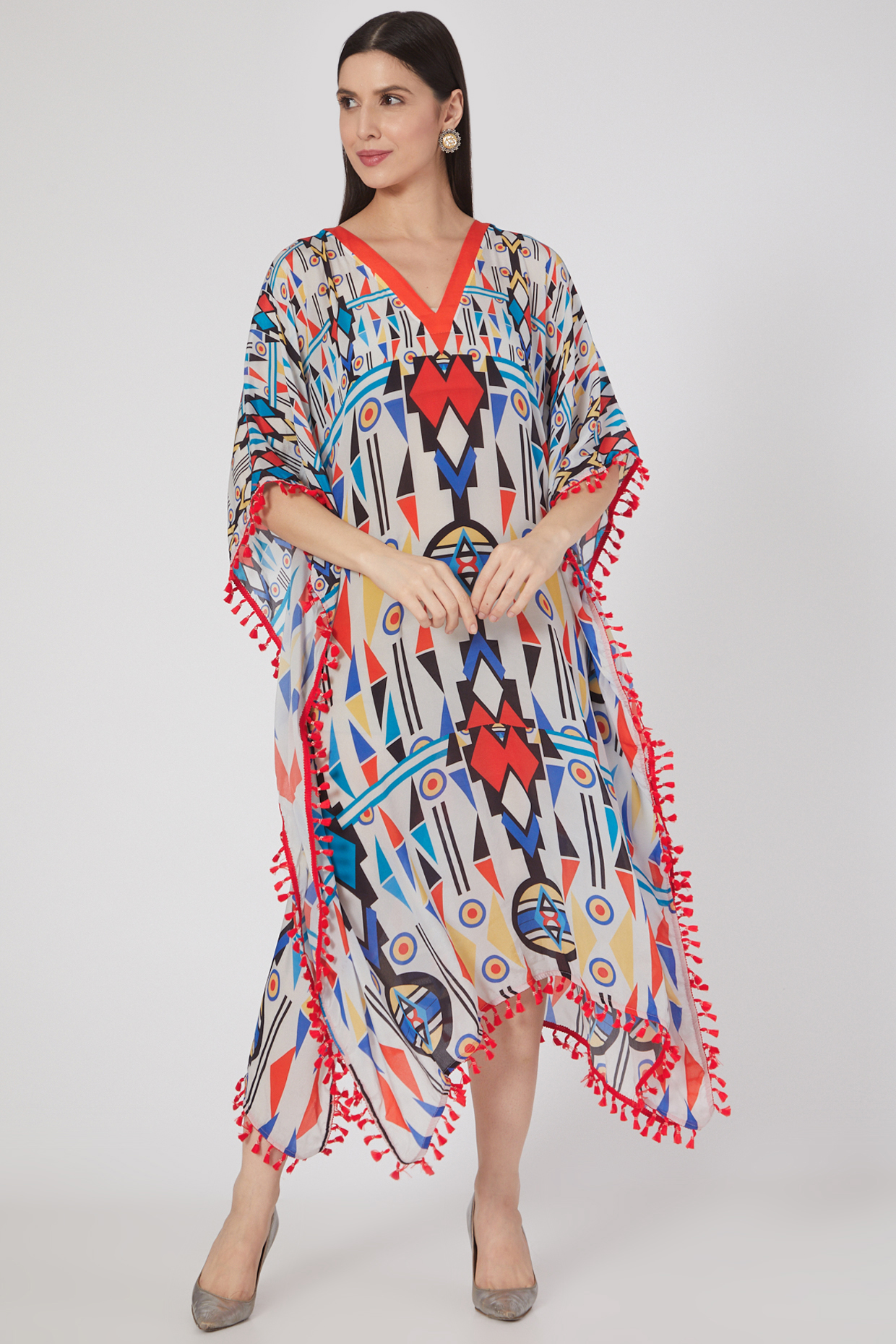 White & Orange Printed Kaftan by First Resort by Ramola Bachchan at Pernia's Pop Up Shop