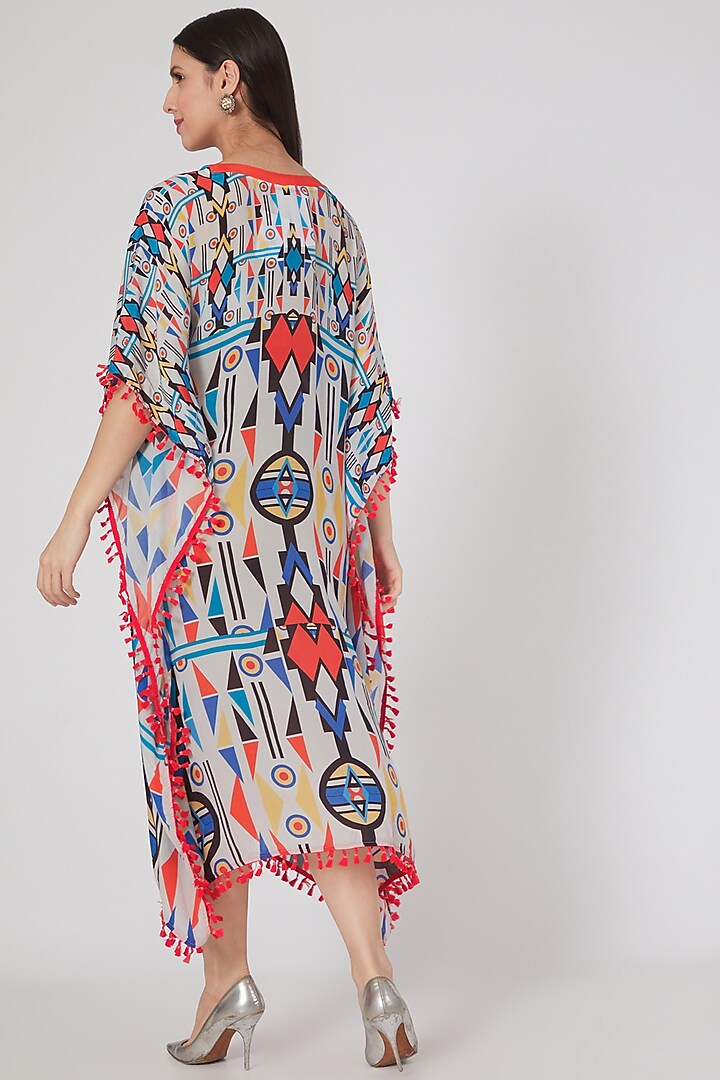 White & Orange Printed Kaftan by First Resort by Ramola Bachchan at Pernia's Pop Up Shop