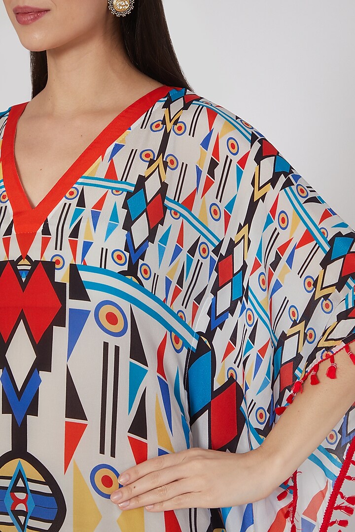 White & Orange Printed Kaftan by First Resort by Ramola Bachchan at Pernia's Pop Up Shop