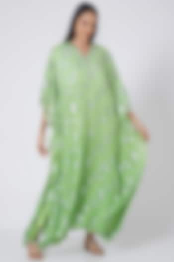 Mint Green & Silver Ombre Embroidered Kaftan by First Resort by Ramola Bachchan