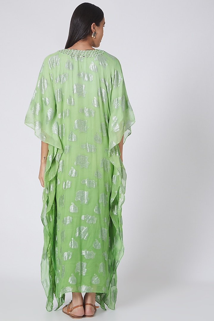 Mint Green & Silver Ombre Embroidered Kaftan by First Resort by Ramola Bachchan at Pernia's Pop Up Shop