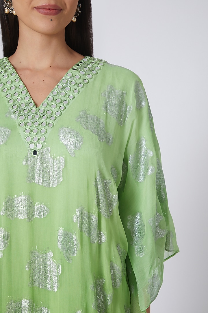 Mint Green & Silver Ombre Embroidered Kaftan by First Resort by Ramola Bachchan at Pernia's Pop Up Shop