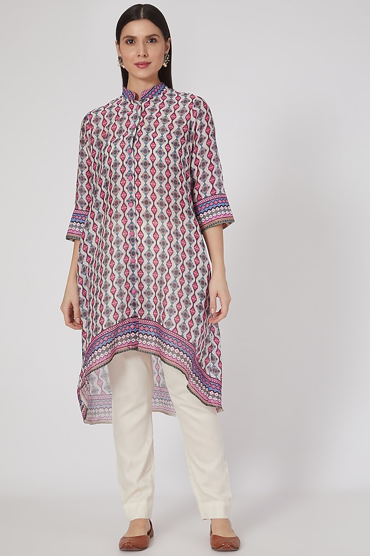 Multi Colored Asymmetrical Shirt Kurta by First Resort by Ramola Bachchan