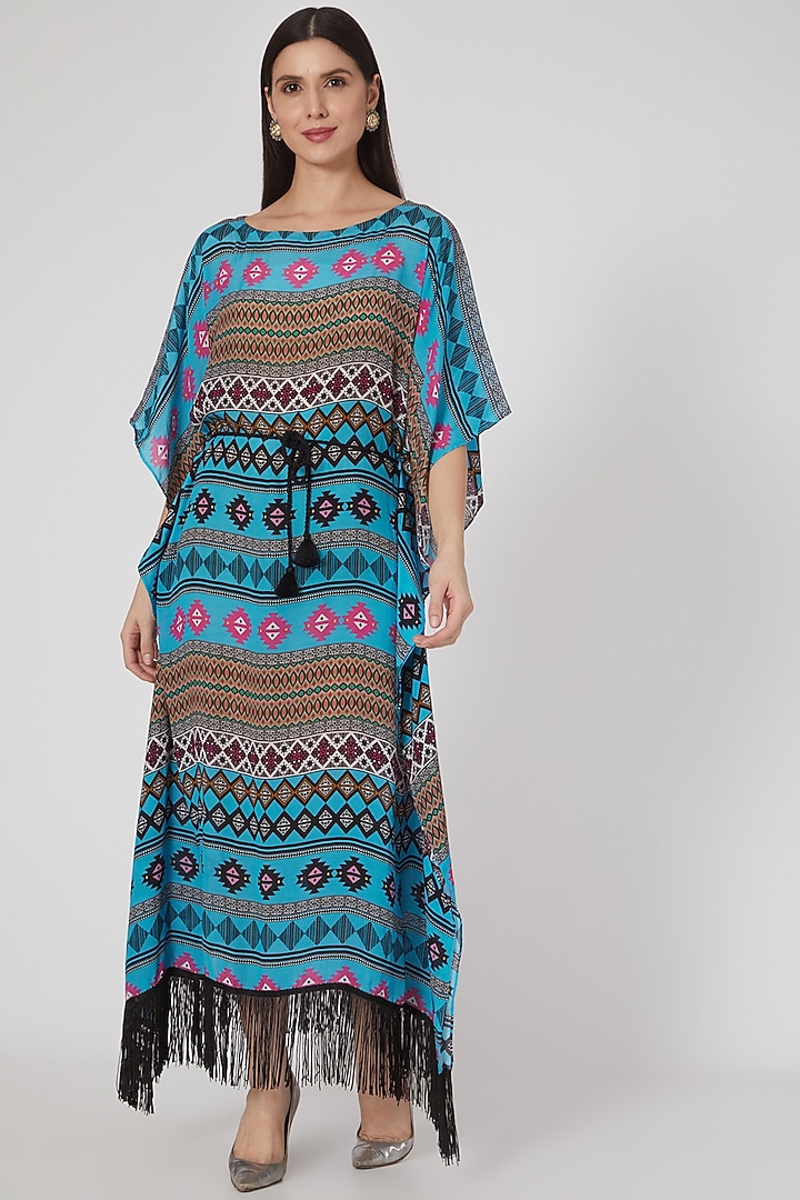 Blue Printed Poncho Dress by First Resort by Ramola Bachchan at Pernia's Pop Up Shop