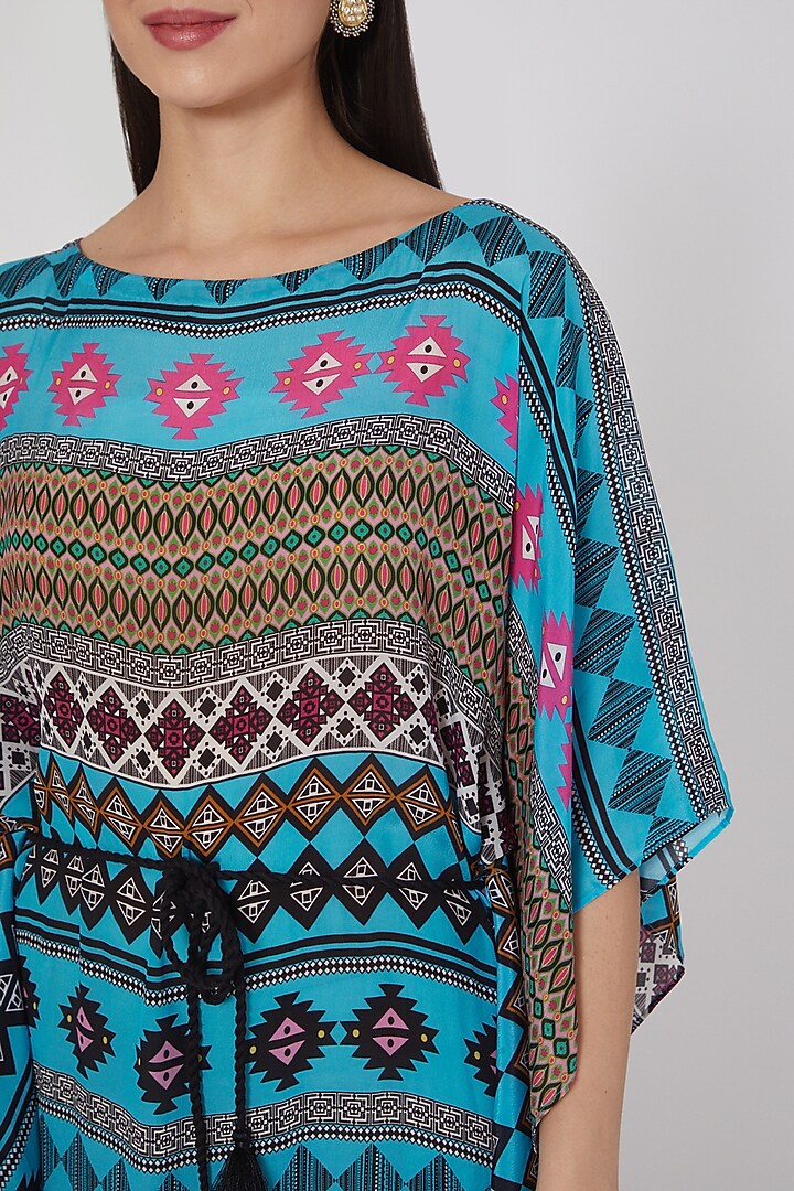 Blue Printed Poncho Dress by First Resort by Ramola Bachchan at Pernia's Pop Up Shop