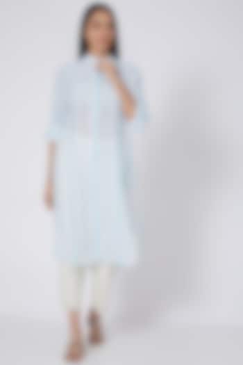 White & Sky Blue Embroidered Shirt Kurta by First Resort by Ramola Bachchan at Pernia's Pop Up Shop